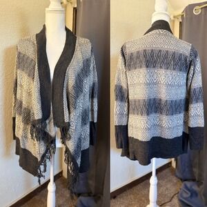 Berretti Italy Womens Small Geometric Fringe Draped Open Front Cardigan Sweater
